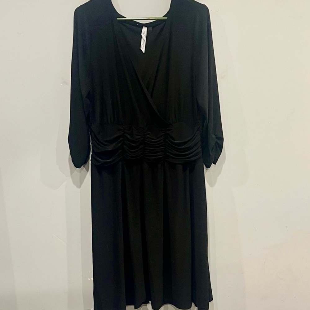 NY Collection Woman Black Formal V Neck Long Sleeve Dress Women’s Size 1X NWOT - Picture 4 of 11
